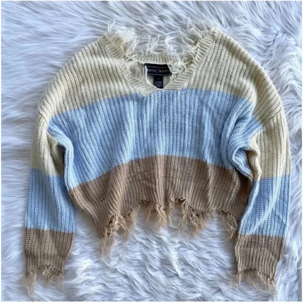 Sweater Blue & cream Striped Oversized size large Drop Shoulder Polly & Esther‎